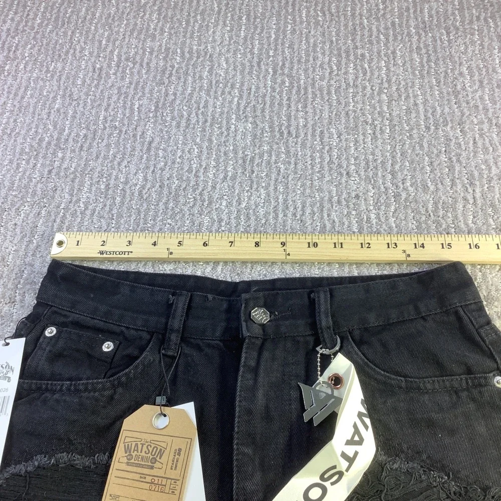 Watson Denim Mens 32 x‎ 29 Black Distressed Embroidered Graphic Jeans NWT